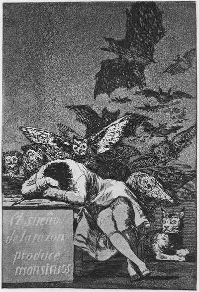 Fornuftens søvn producerer monstre. Capricho No 43, 1797-1798 af Francisco de Goya