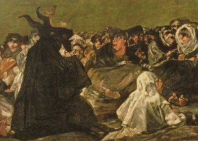 Heksenes sabbat eller den store ged, (et af de sorte malerier), ca. 1821-23 (detaljer fra 38640) af Francisco de Goya