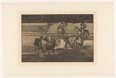 Tyrefægter mødte brandende banderillas ildbånd Stierengevecht (serietitel) La Taureamachie (serietitel) Tyrefægtning (serietitel) af Francisco de Goya