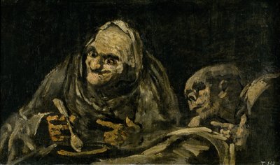 To gamle mænd spiser suppe The Witchy Brew af Francisco de Goya