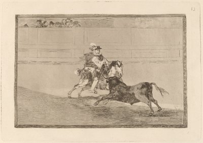 Un caballero espanol en plaza quebrando rejoncillos sin auxilio de los chulos (En spansk ridder i ringen, der knækker korte spyd uden hjælp fra assistenter) af Francisco de Goya