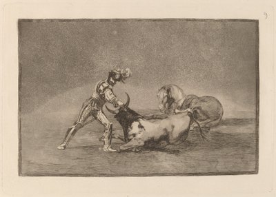 En spansk ridder dræber tyren efter at have mistet sin hest af Francisco de Goya