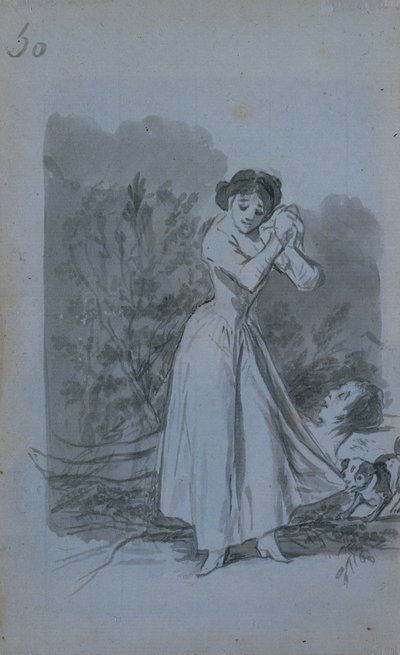 Ung kvinde vrider hænderne over en mands nøgne krop verso, 1796-97. af Francisco de Goya