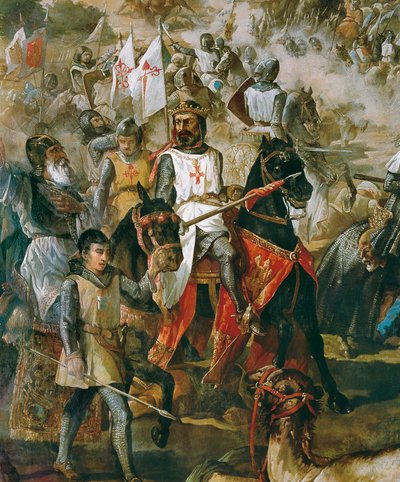 Generobring af Spanien: Slaget ved Las Navas de Tolosa den 16/07/1212 mellem den kristne hær og den mauriske hær. Detalje, der repræsenterer kong Alfonso VIII. Maleri af Francisco de Paula Van Halen (1810-1887). 1864.Madrid. Senatspaladset. af Francisco de Paula van Halen