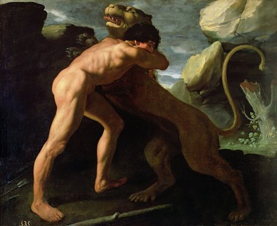 Hercules kæmper med Nemean-løven af Francisco de Zurbaran