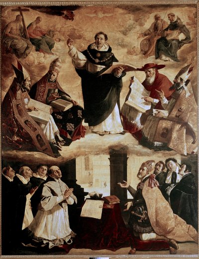 Malerier til Mayor de Santo Tomas College i Sevilla: apoteose af St. Thomas af Aquinas eller apoteose af St. Thomas Aquinas med lægerne i kirken af Francisco de Zurbaran