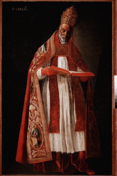 Pave Gregoire I den Store eller Dialog (olie på lærred af Francisco de Zurbaran