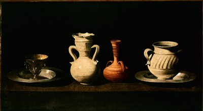 Stilleben Kander, potter. Maleri af Francisco de Zurbaran (1598-1664) 1633 søn. 46x84 cm Madrid, Prado Museum af Francisco de Zurbaran