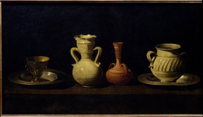 Stilleben, kopper og vaser. Maleri af Francisco de Zurbaran (1598 - 1664) af Francisco de Zurbaran