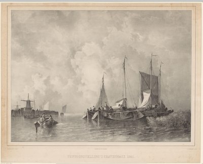 Havn med både Udstilling Haag 1845 (titel på objekt) af Franciscus Bernardus Waanders