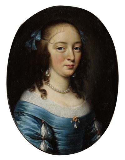 Portræt af en elegant dame i halv længde i en blå kjole af Franciszek Smiadecki