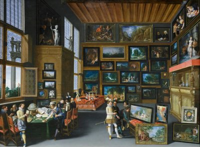 Cognoscenti i et rum med billeder, ca. 1620 (olie på eg) af Franco-Flemish School