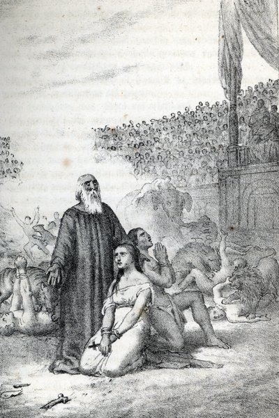 Roman Antiquite: The Christian Martyrs in the Amphitheatre (First Martyrs of the Church of Rome) Tegning fra "" Misteri del Vaticano"" af Franco Mistrali af Franco Mistrali