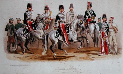 Franske kavalerister på det andet imperiums tid (farve litho) af Francois Hippolyte (after) Lalaisse