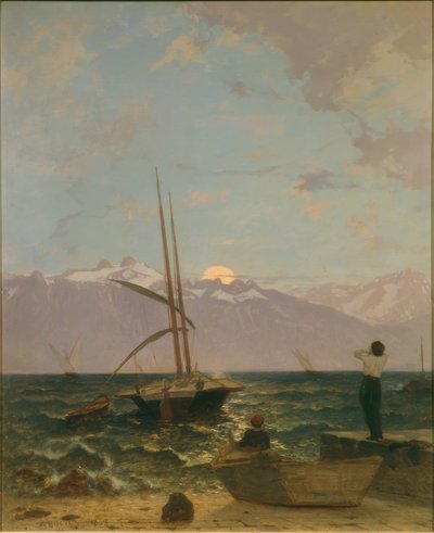 Måneopgang over Genèvesøen af Francois-Louis-David Bocion