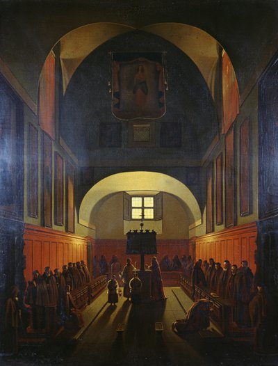 Kapucinerbrødrenes kor, Rom (olie på lærred) af Francois Marius Granet