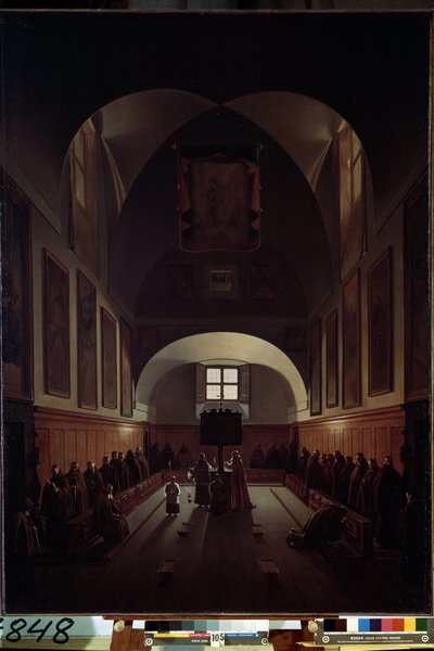 "Interiør af koret i Santa Maria della Concezione dei Cappuccini-kirken ved Piazza Barberini i Rom" Maleri af Francois Marius af Francois Marius Granet