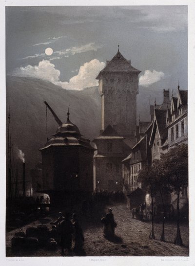 Chateau Boppart. I "" Den monumentale og maleriske Rhinen"". Litografier af Fourmais og Stroobant af Francois Stroobant