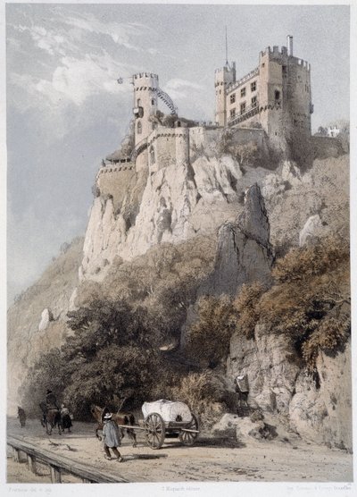 Chateau Rheinstein. I "" Den monumentale og maleriske Rhinen"". Litografier af Fourmais og Stroobant af Francois Stroobant