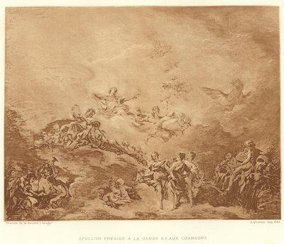 Apollon præsiderer over dans og sange (gravering) af Francois (after) Boucher