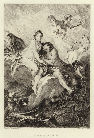 Aurora og Cephalus (gravering) af Francois (after) Boucher