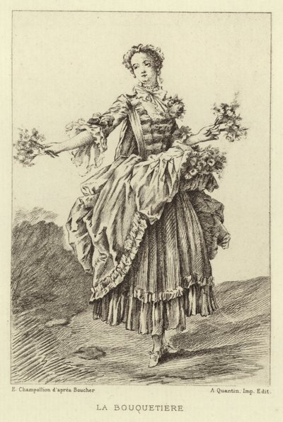 La Bouquetiere (engraving) af Francois (after) Boucher