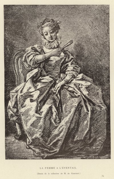 Kvinden med en fan af Francois (after) Boucher