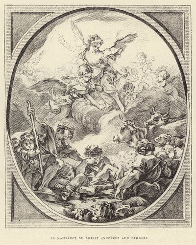 Kristi fødsel annonceret til hyrderne (gravering) af Francois (after) Boucher