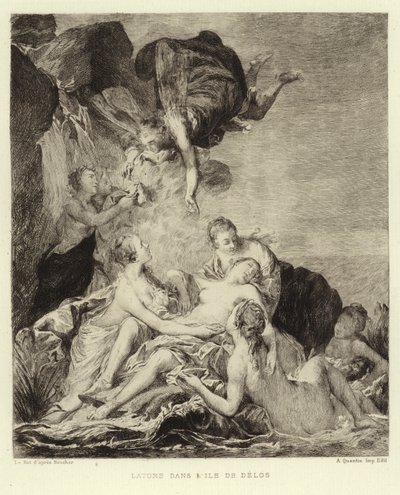 Latona på øen Delos (gravering) af Francois (after) Boucher