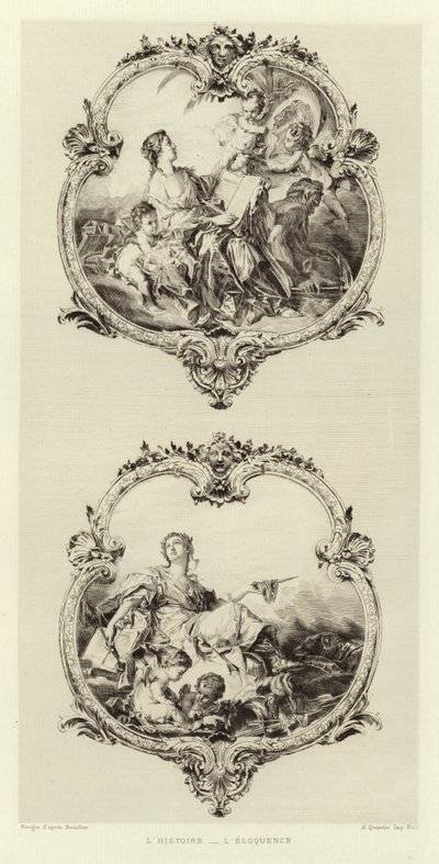 Historie, veltalenhed (gravering) af Francois (after) Boucher