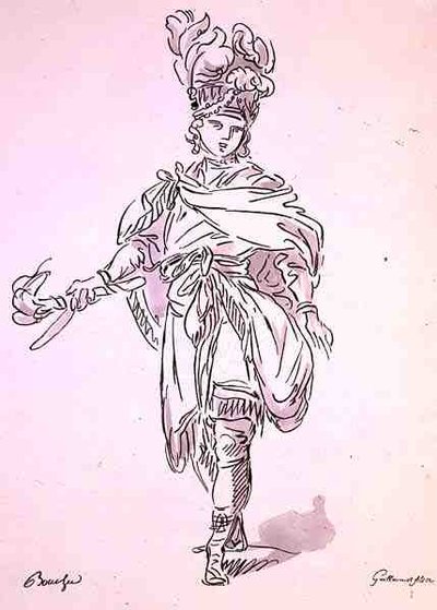 Operakostume, fra Menus Plaisirs Collection, faksimile af A. Guillaumot Fils (farve litho) af Francois (after) Boucher