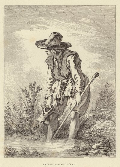 Bonde passerer vandet (gravering) af Francois (after) Boucher