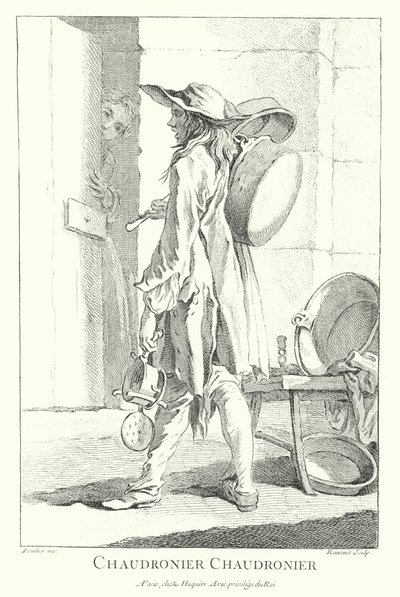 Gryde- og pandesælger (gravering) af Francois (after) Boucher