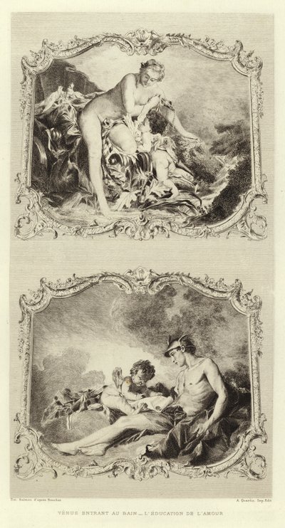 Venus går ind i badet, kærlighedens uddannelse (gravering) af Francois (after) Boucher
