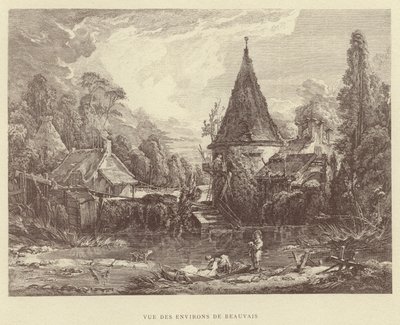 Udsigt over omgivelserne i Beauvais (gravering) af Francois (after) Boucher
