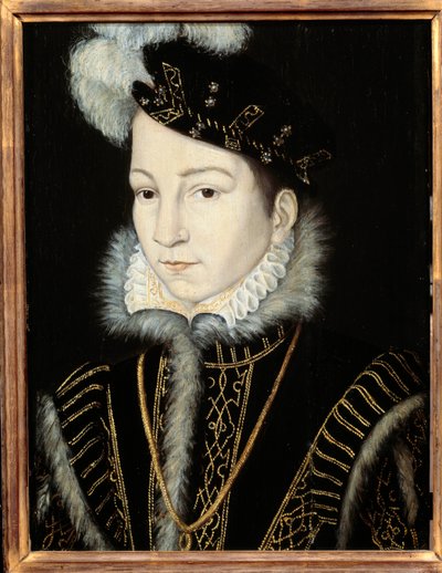 Portræt af Charles IX, konge af Frankrig (1550 - 1574). Atelier de Francois Clouet (1515-1572), v. 1555. Olie på træ. Mål: 0,32 x 0,23 m. Olie på træ. - Portræt af Charles IX, konge af Frankrig (1550-1574). Francois Clouets værksted (1515-1572), omkring 15 af Francois (workshop of) Clouet