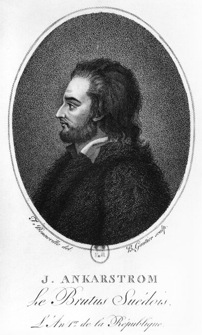 Portræt af Johan Ankarstrom, graveret af B. Gautier, 1792 af Francois Bonneville