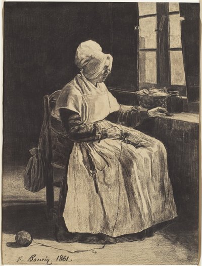 En kvinde, der strikker af François Bonvin