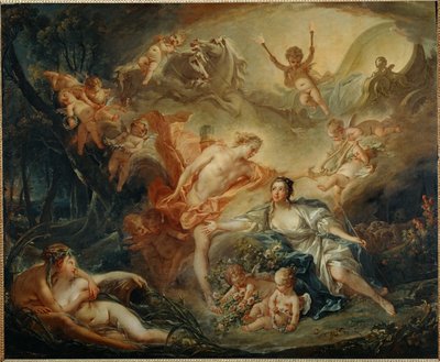 Apollon afslører sin guddommelighed for hyrdinden Issa (maleri på lærred) af Francois Boucher