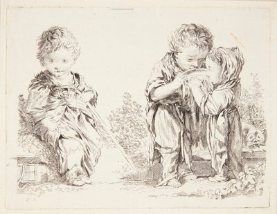 Barn siddende på en jordklump og De små mælkedrikkere af François Boucher