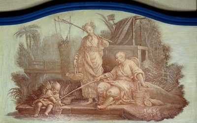 Chinoiserie: Scene for fiskeri i Kina. Front de porte-tegninger af Francois Boucher (1703-1770) af François Boucher