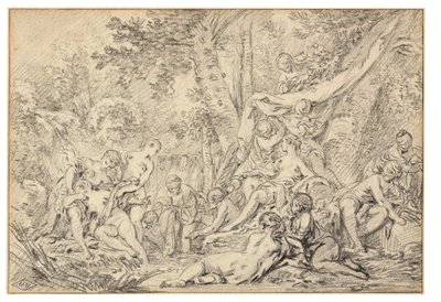 Diana og Callisto (sort kridt på papir) af François Boucher