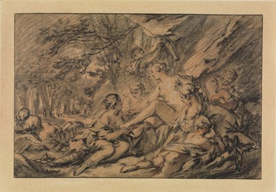 Diana, der hviler sig i skoven sammen med sine nymfer af François Boucher