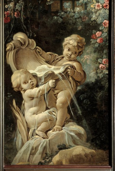 Dørpanel i stuen Demarteau: springvand med to kærligheder, hvoraf den ene knæler. Maleri af Francois Boucher (1703-1770) af François Boucher