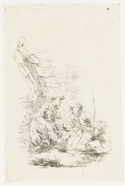 Tre personer, der sidder ved et træ af François Boucher