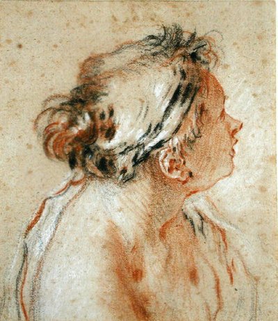 Hoved af en nymfe (sort, hvid og rød kridt på lysebrunt papir) af François Boucher