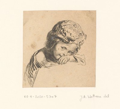 Barn med kasket, der læner sig på en arm af François Boucher