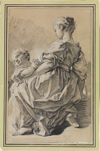 Ung kvinde på knæ med et barn af François Boucher