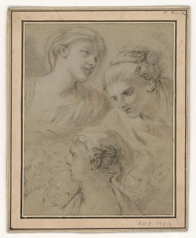 Hovedstudier, der illustrerer forskellige følelser af François Boucher