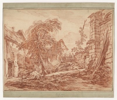Landskab med gård og ruiner af François Boucher